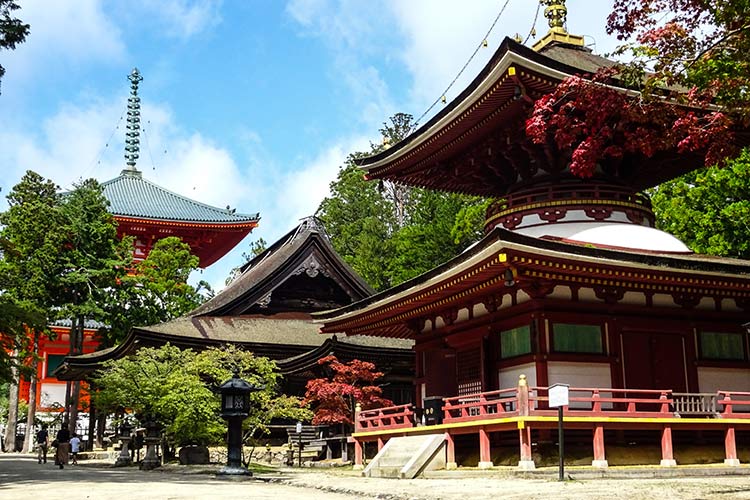Temple avec toit en pagode et jardin