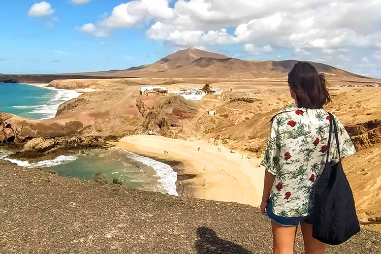 Une personne regardant une plage depuis une colline