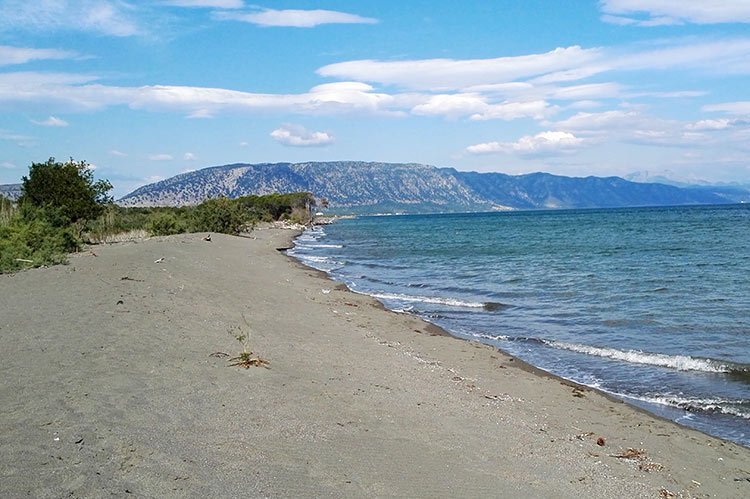 Vue d'une plage avec des montagnes en arrière-plan