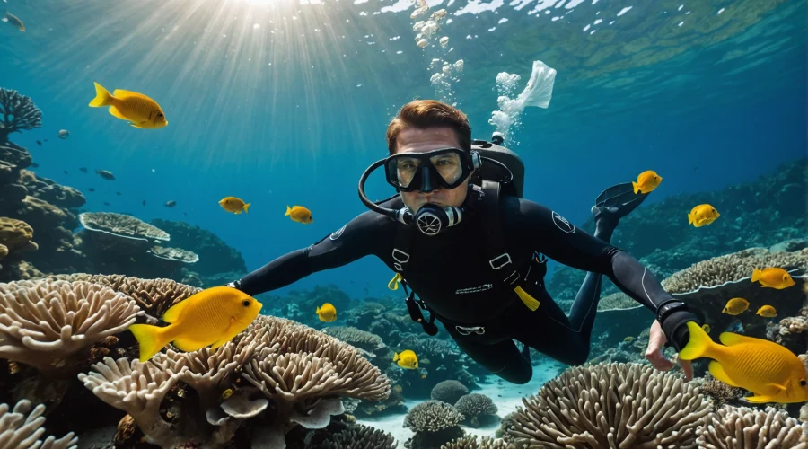 Un plongeur explorant un récif corallien