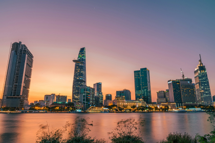 Gratte-ciels au coucher du soleil à Ho Chi Minh-Ville