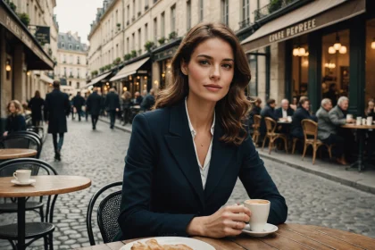 Femme assise à une table de café