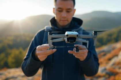 Un homme tenant un drone en pleine nature
