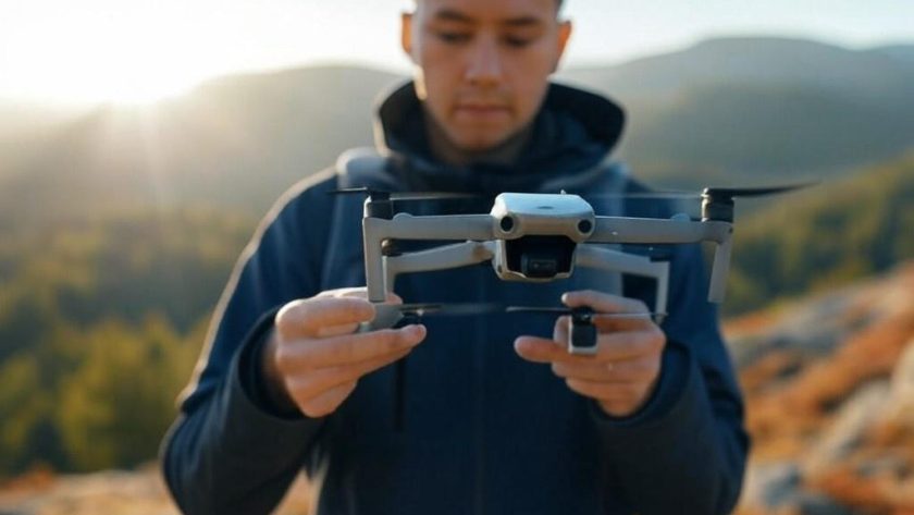 Un homme tenant un drone en pleine nature