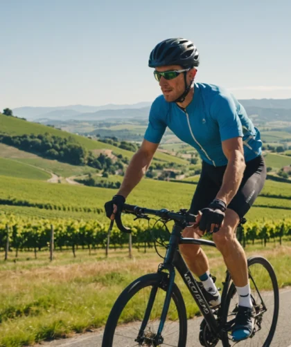 Cycliste sur une route en pleine nature