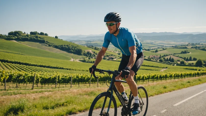 Cycliste sur une route en pleine nature