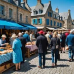 Des personnes se promenant dans un marché animé