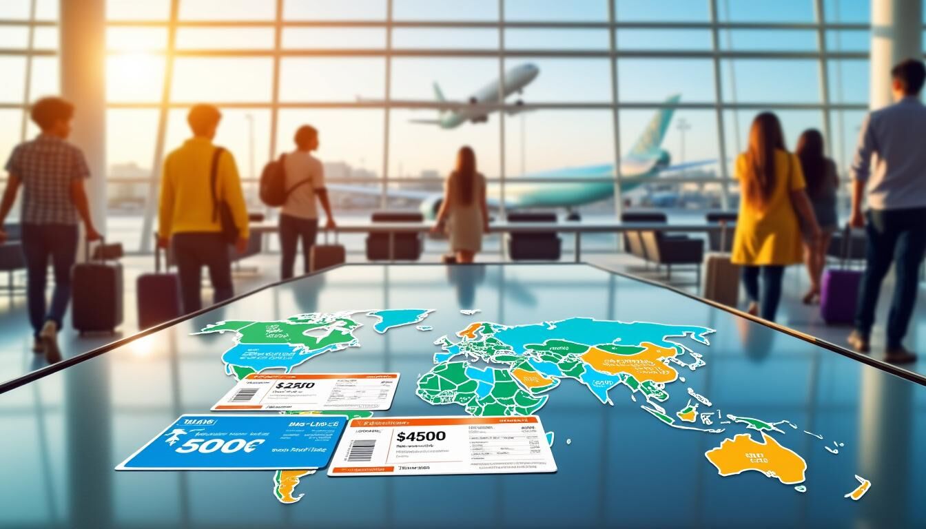 Passagers devant une fenêtre d'aéroport avec un avion au décollage