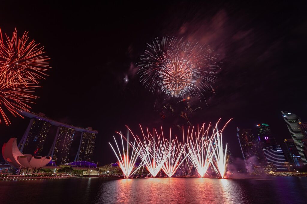 Feux d'artifice illuminant le ciel nocturne